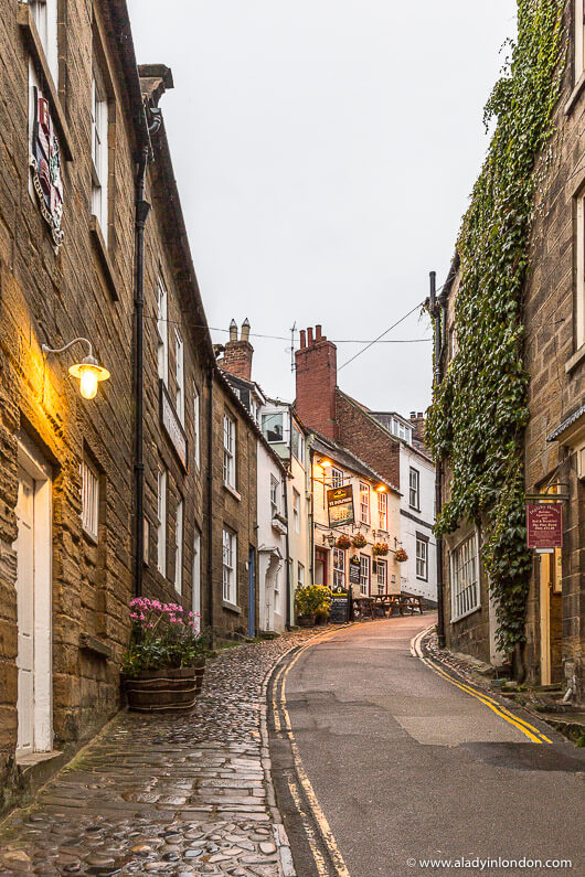 Street in Robin Hood's Bay Village in England