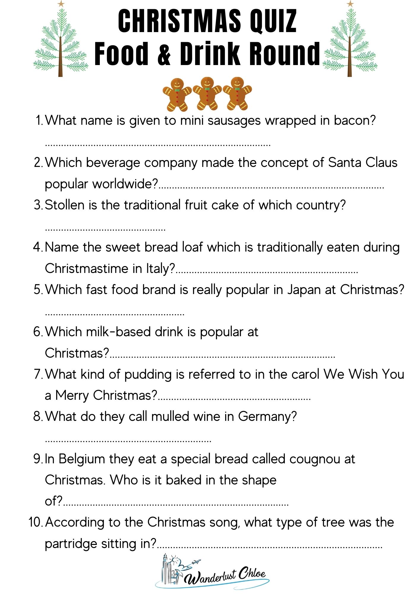 Printable Christmas Quiz Questions - Food & Drink