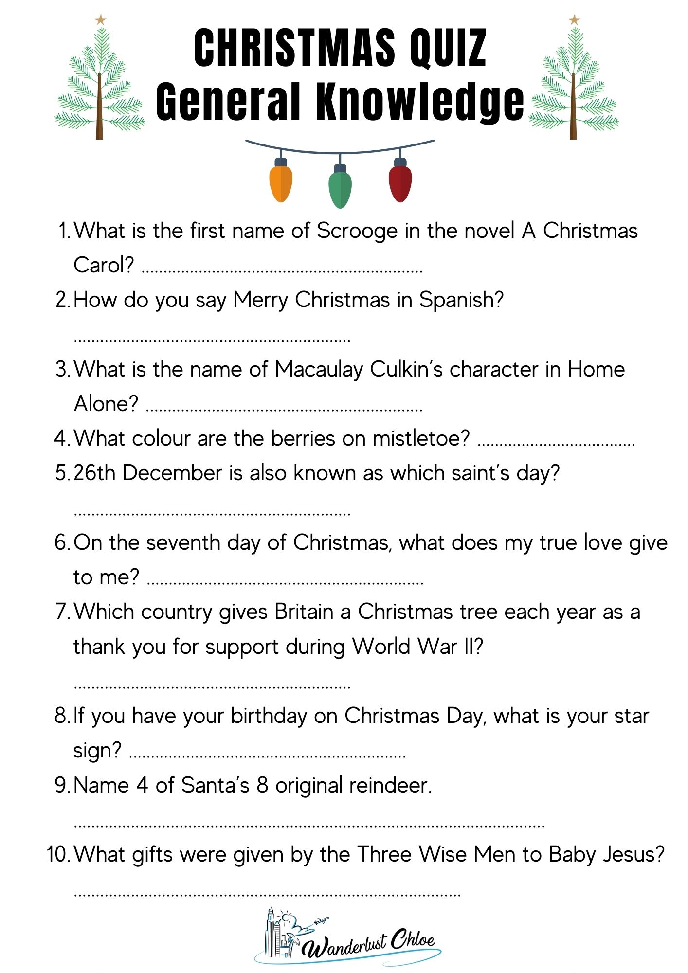 Printable Christmas Quiz Questions - General Knowledge