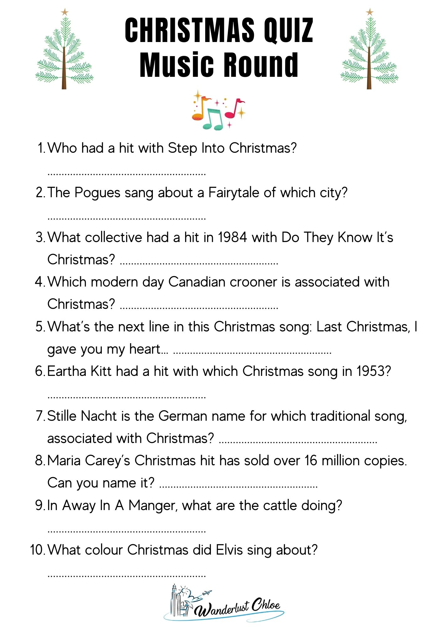 Printable Christmas Quiz Questions - Music Round