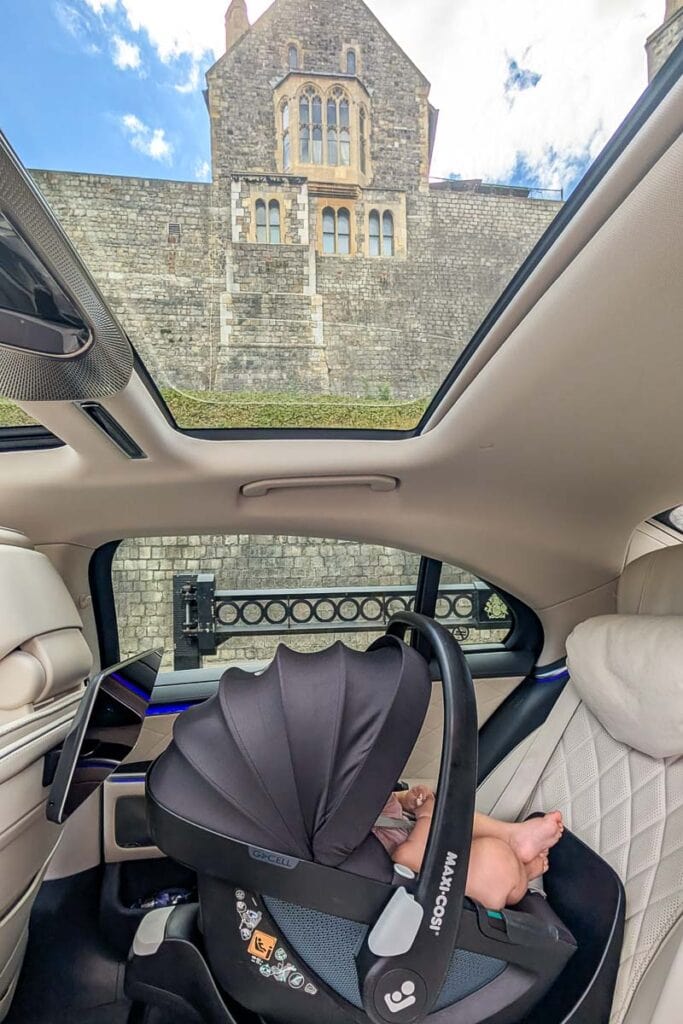 Baby seat fitted in luxury taxi